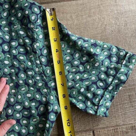 Eton 100% Linen Short Sleeve Button Up Shirt Green Blue Kiwi Print Sz 38 15 - Picture 10 of 11